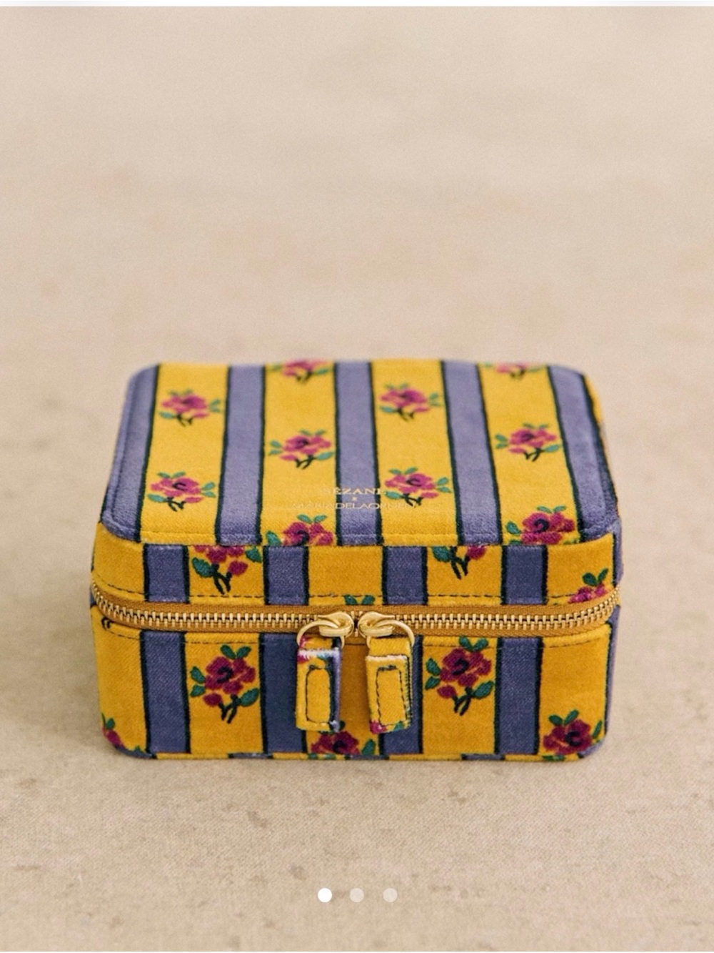 Sezane large Yellow Floral Striped Jewelry Case